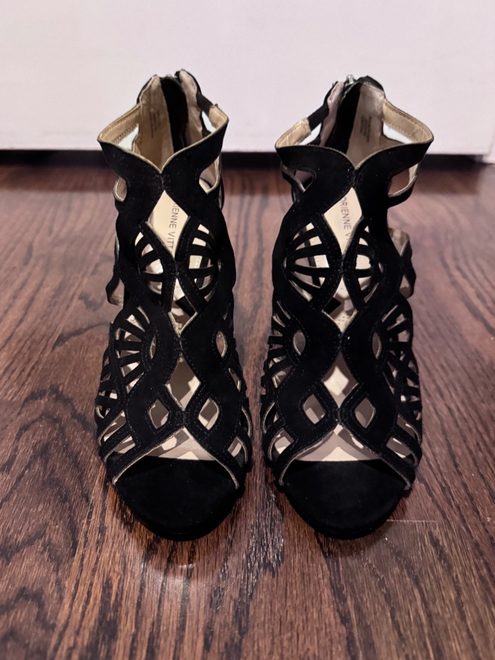Black Adrienne Vittadini Gaven Suede Cutout Sandal - Size 7